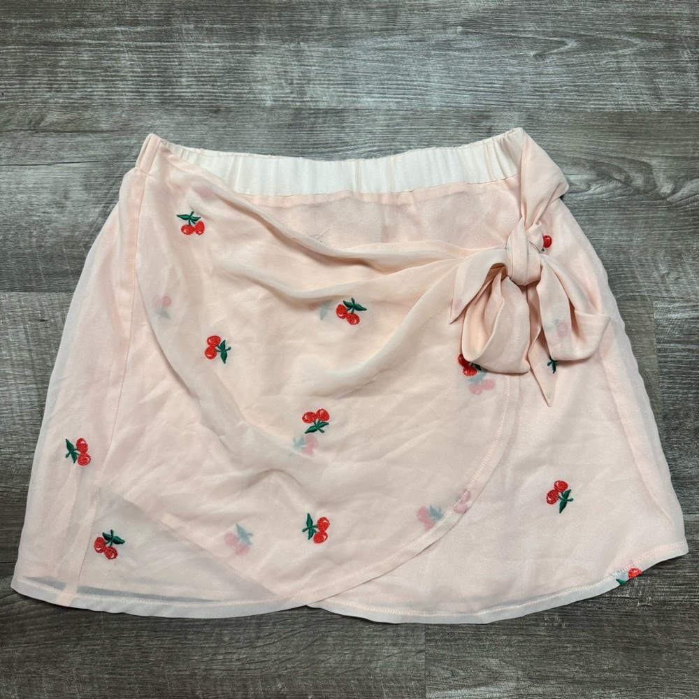Project Judith March Cherry Print Mini Wrap Skirt Size Large